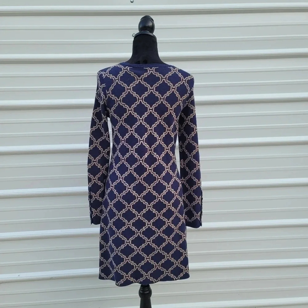Hatley Women's Navy Blue Tan Long Sleeve Knit Sweater Dress M - Picture 4 of 9